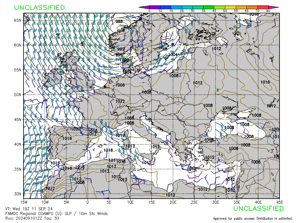 FNMOC mapa isobaras 30 horas