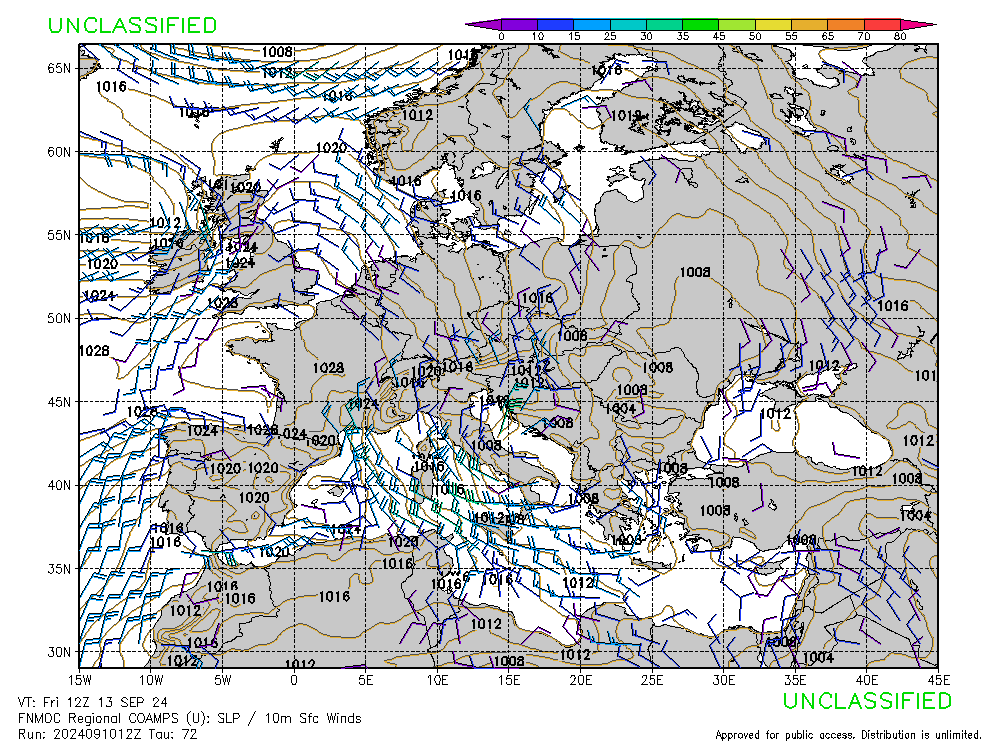 FNMOC mapa isobaras 72 horas